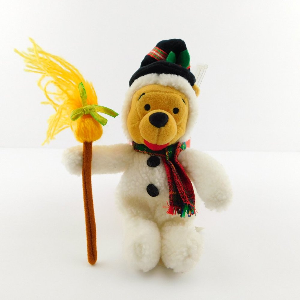 NWT Vintage WINNIE THE POOH Snowman Plush Bean Bag Toy Disney Store